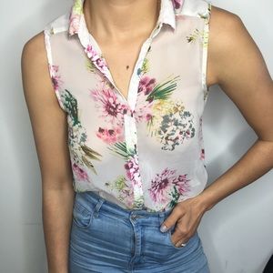 Chiffon Floral Button Down Blouse